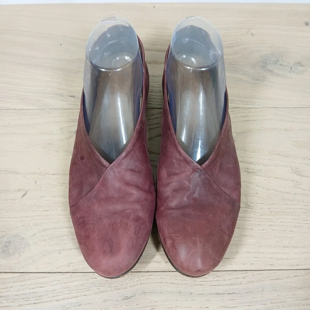 Coclico Flats Womens 9 Burgundy Leather Asymmetrical Slip On Ballet Artisan